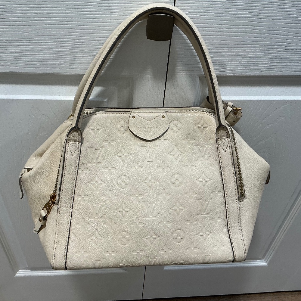 Authentic Louis Vuitton Cream Marais Monogram Empreinte Leather Satchel
